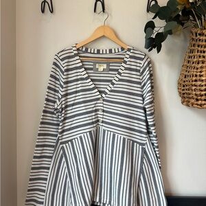 Anthropologie Maeve Striped V-Neck Long Sleeve Top
